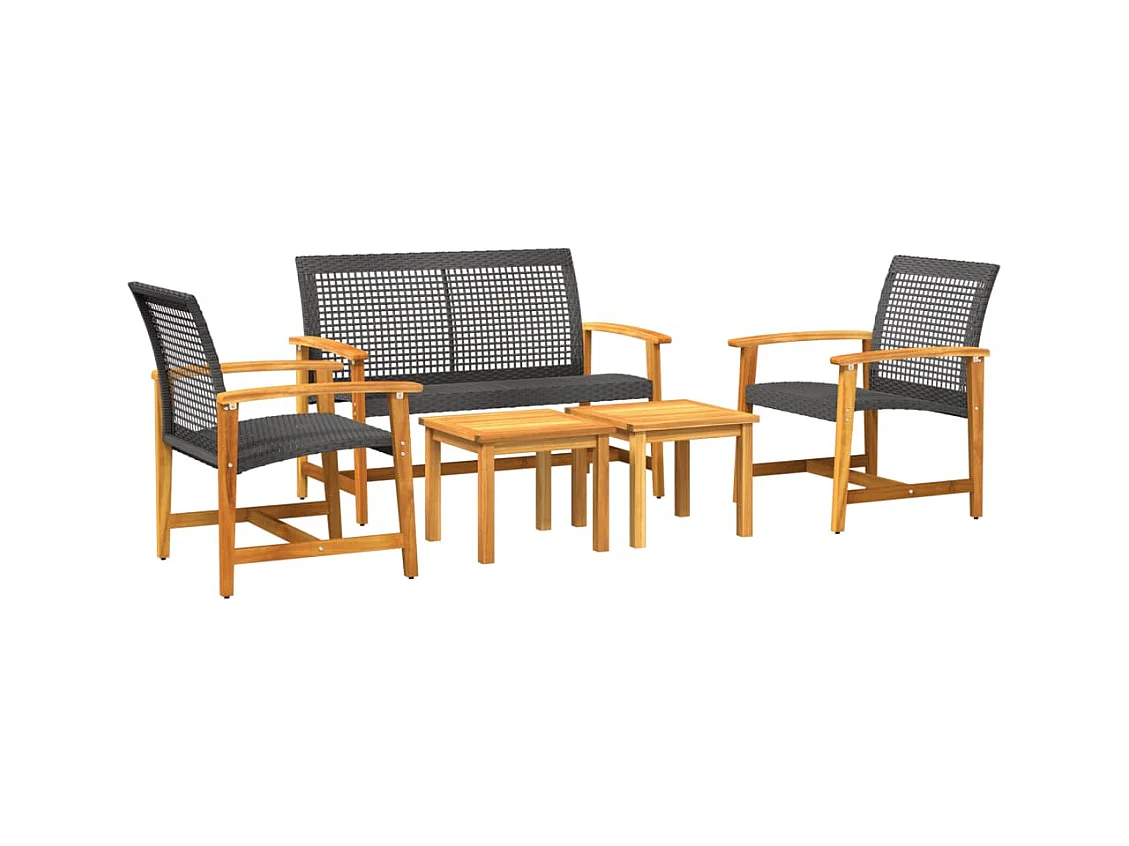 Salon de jardin 5 pcs noir résine tressée et bois d'acacia
