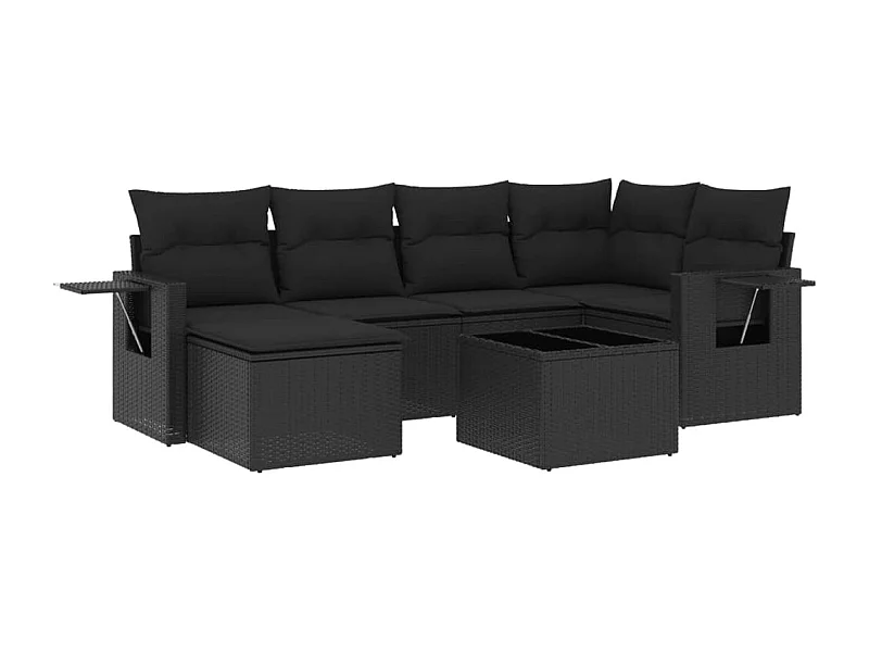Salon de jardin 7 pcs avec coussins noir résine tressée