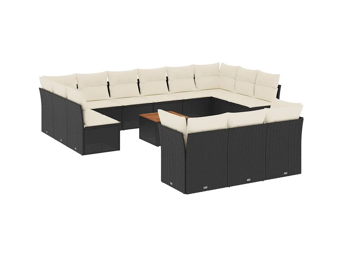 Salon de jardin avec coussins 14 pcs noir résine tressée