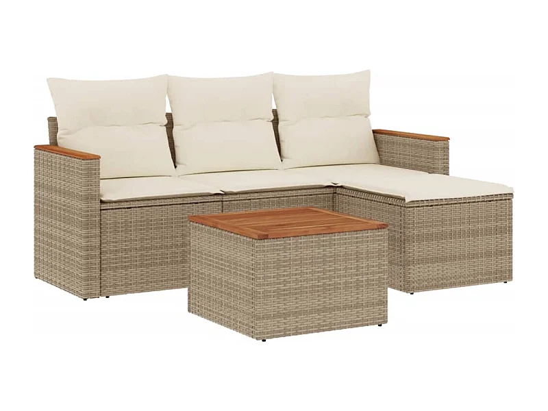 Salon de jardin avec coussins 5 pcs beige résine tressée