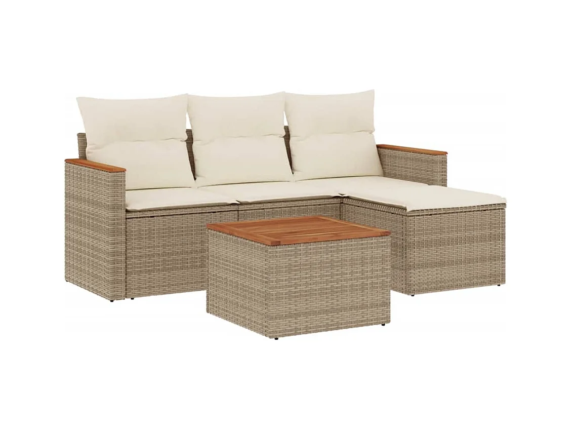 Salon de jardin avec coussins 5 pcs beige résine tressée