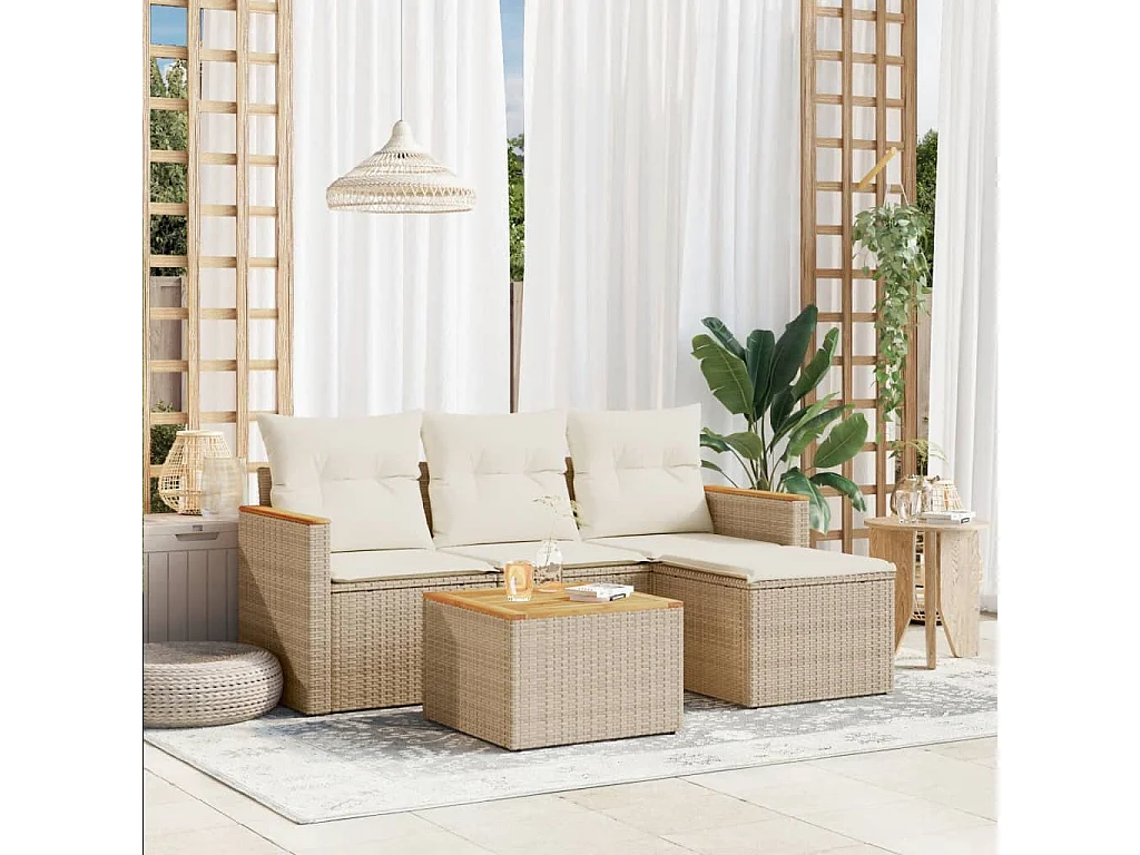 Salon de jardin avec coussins 5 pcs beige résine tressée