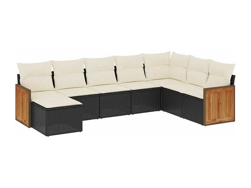 Salon de jardin 8 pcs avec coussins noir résine tressée