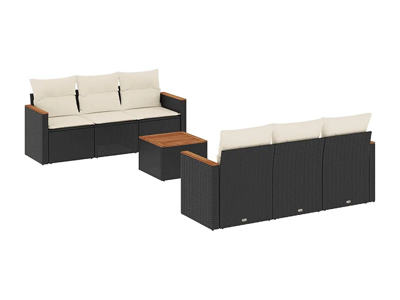 Salon de jardin 7 pcs avec coussins noir résine tressée