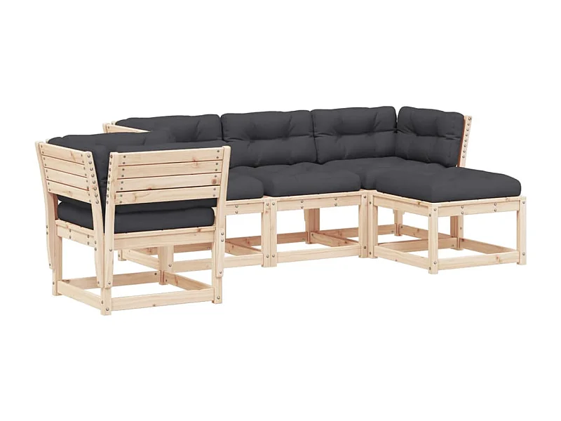 Salon de jardin 5 pcs avec coussins Bois de pin massif