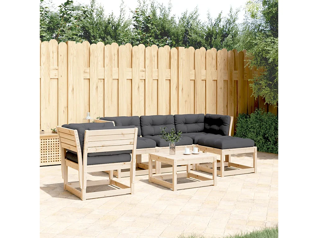 Salon de jardin 5 pcs avec coussins Bois de pin massif