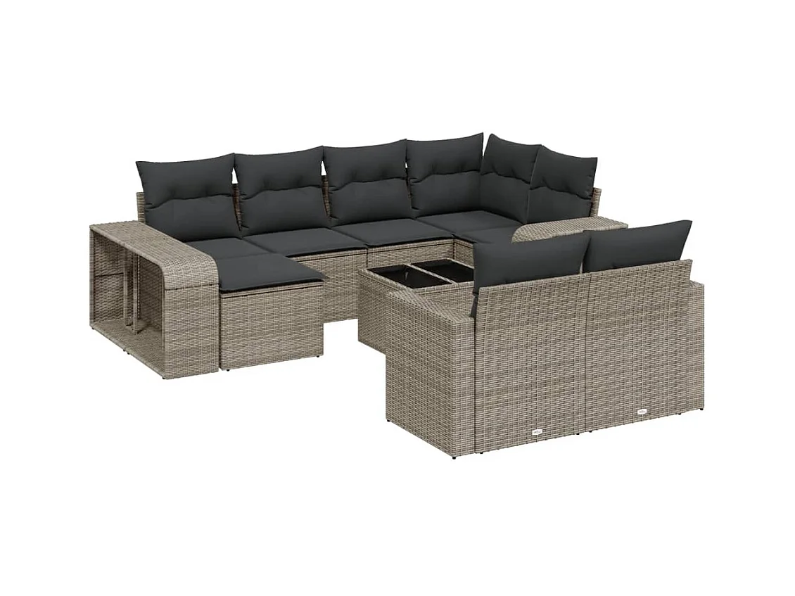 Salon de jardin 11 pcs avec coussins gris résine tressée