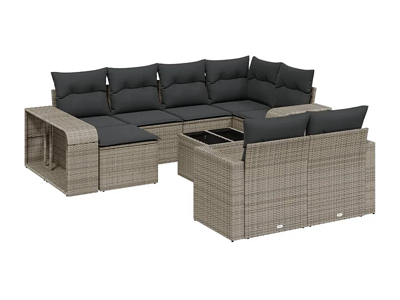 Salon de jardin 11 pcs avec coussins gris résine tressée