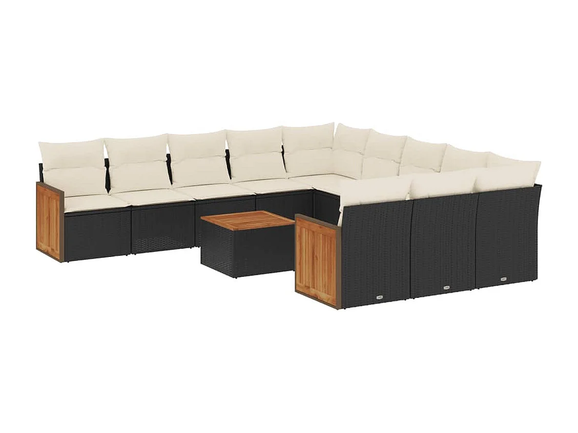 Salon de jardin 12 pcs avec coussins noir résine tressée