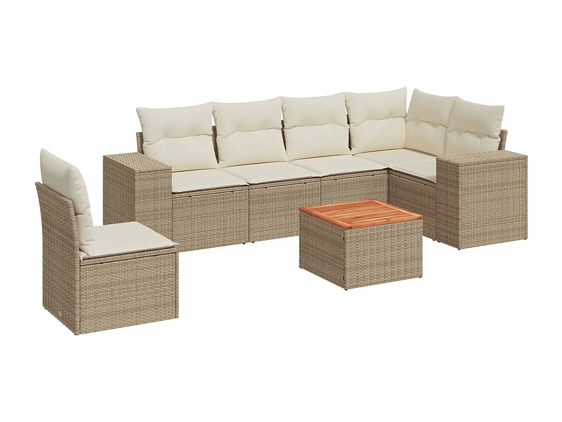 Salon de jardin avec coussins 7 pcs beige résine tressée