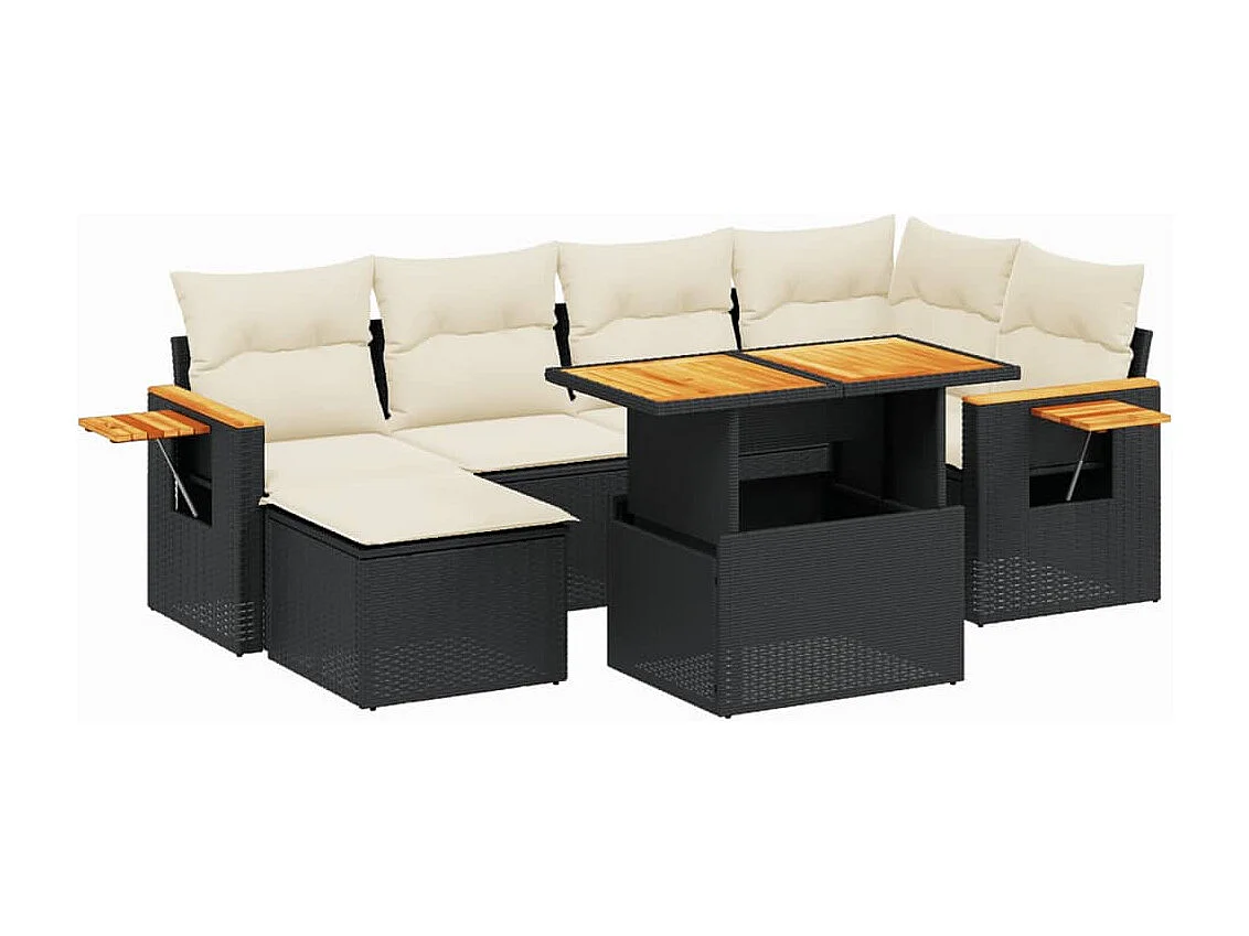 Salon de jardin 8 pcs avec coussins noir résine tressée