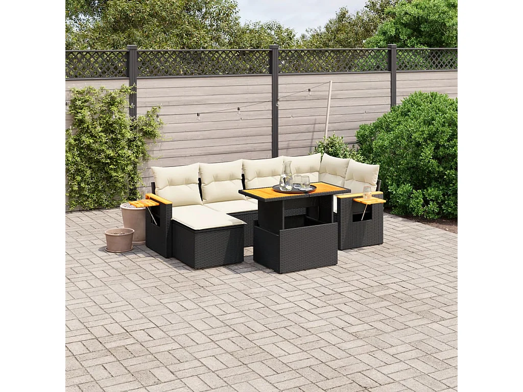 Salon de jardin 8 pcs avec coussins noir résine tressée