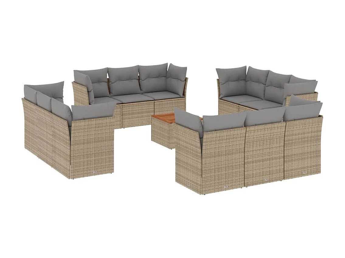Salon de jardin avec coussins 13 pcs beige résine tressée