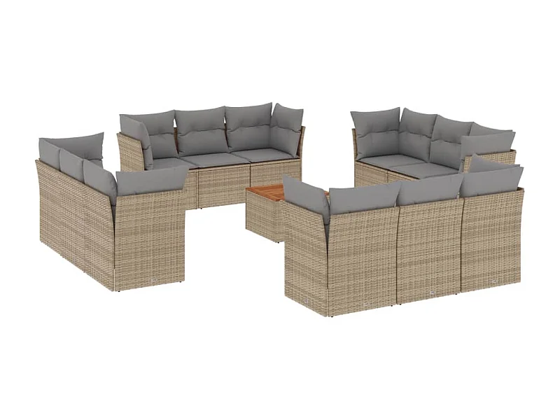Salon de jardin avec coussins 13 pcs beige résine tressée