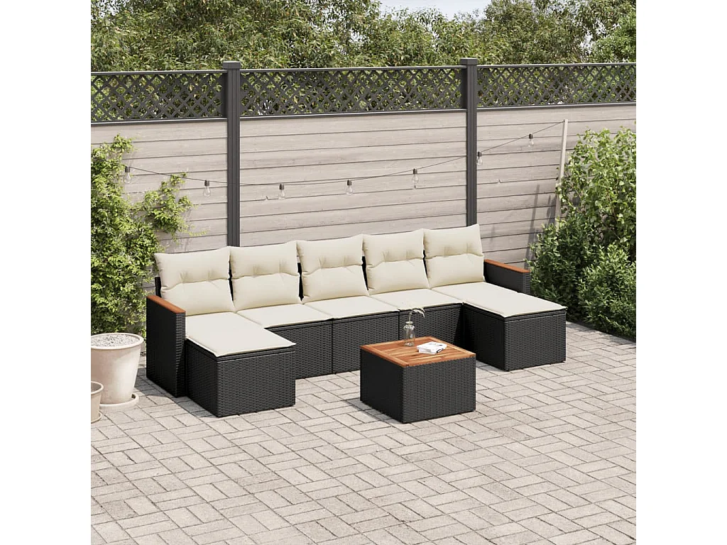 Salon de jardin 8 pcs avec coussins noir résine tressée