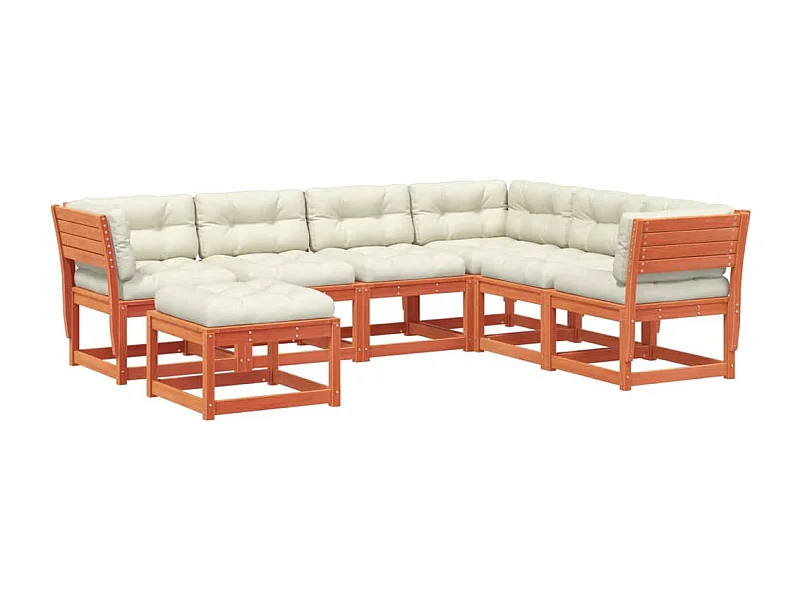 Salon de jardin 7 pcs avec coussins marron bois pin massif