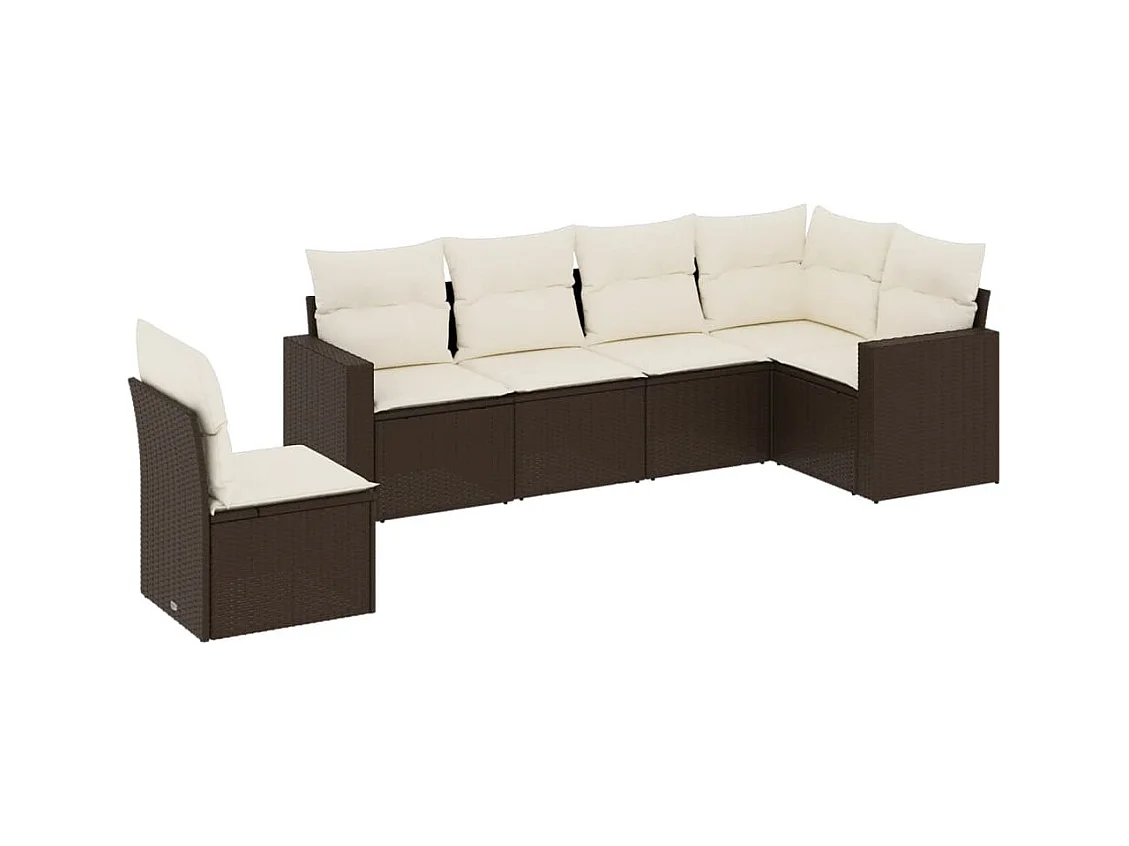 Salon de jardin avec coussins 6 pcs marron résine tressée