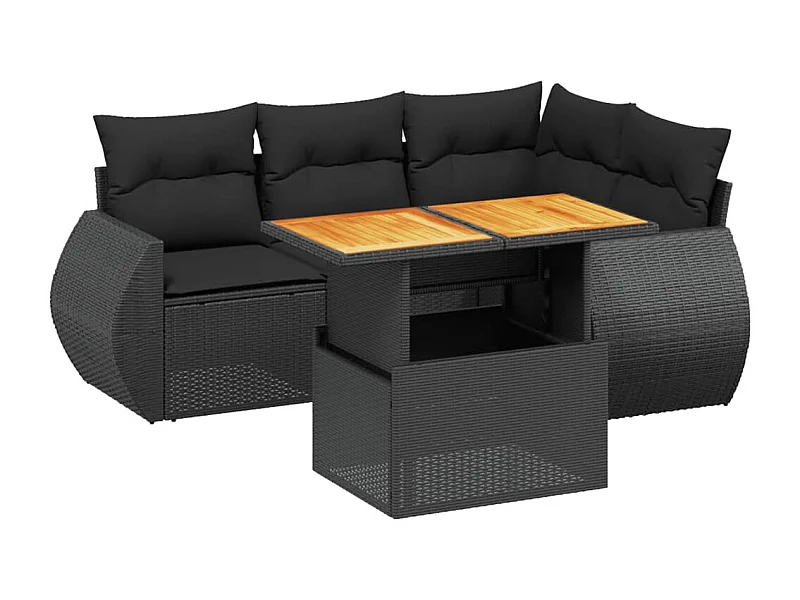 Salon de jardin 5 pcs avec coussins noir résine tressée