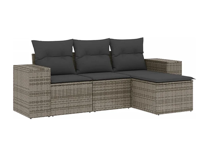 Salon de jardin 4 pcs avec coussins gris résine tressée