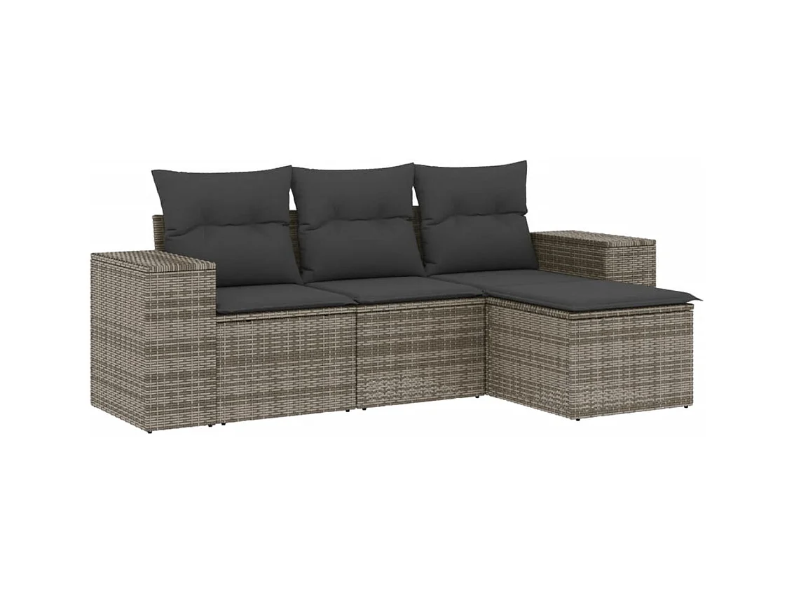 Salon de jardin 4 pcs avec coussins gris résine tressée