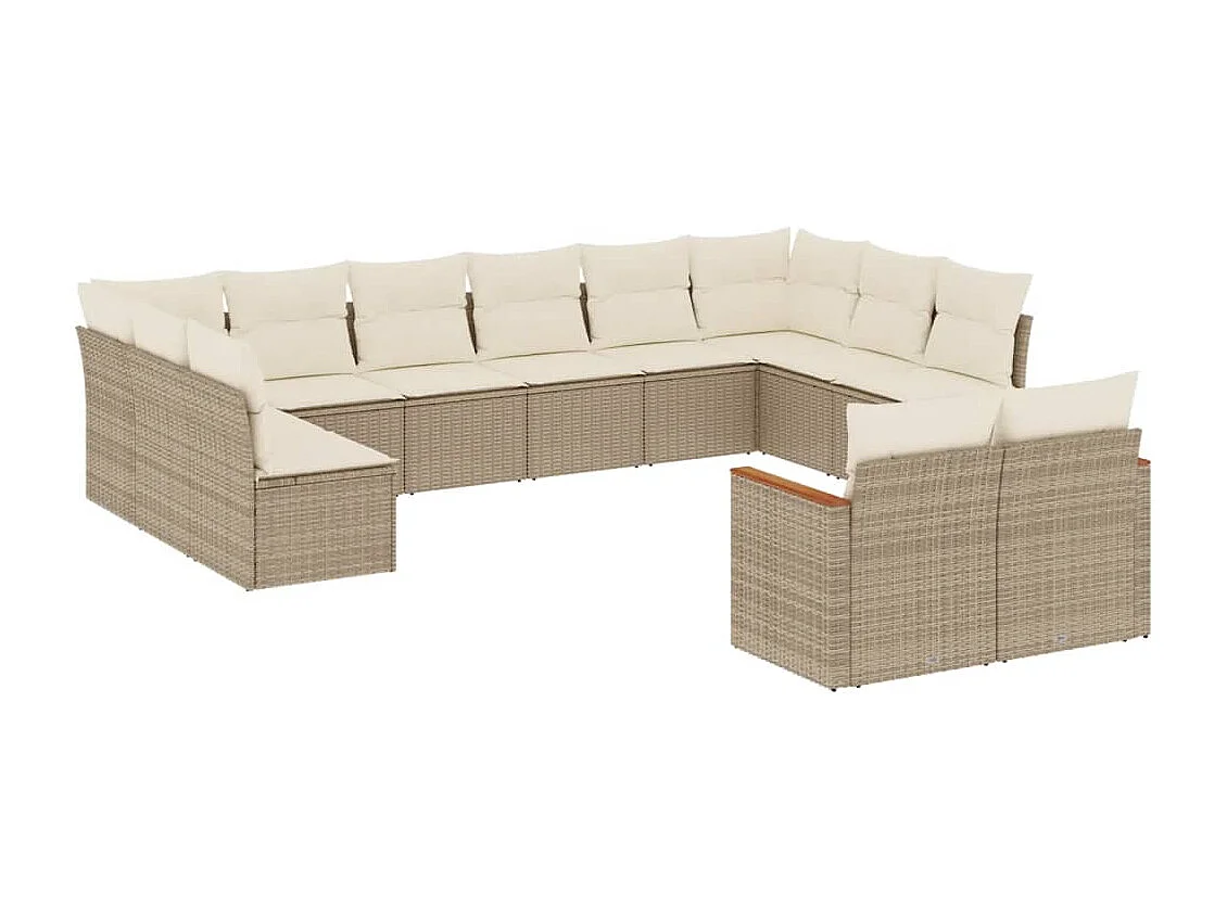 Salon de jardin avec coussins 12 pcs beige résine tressée