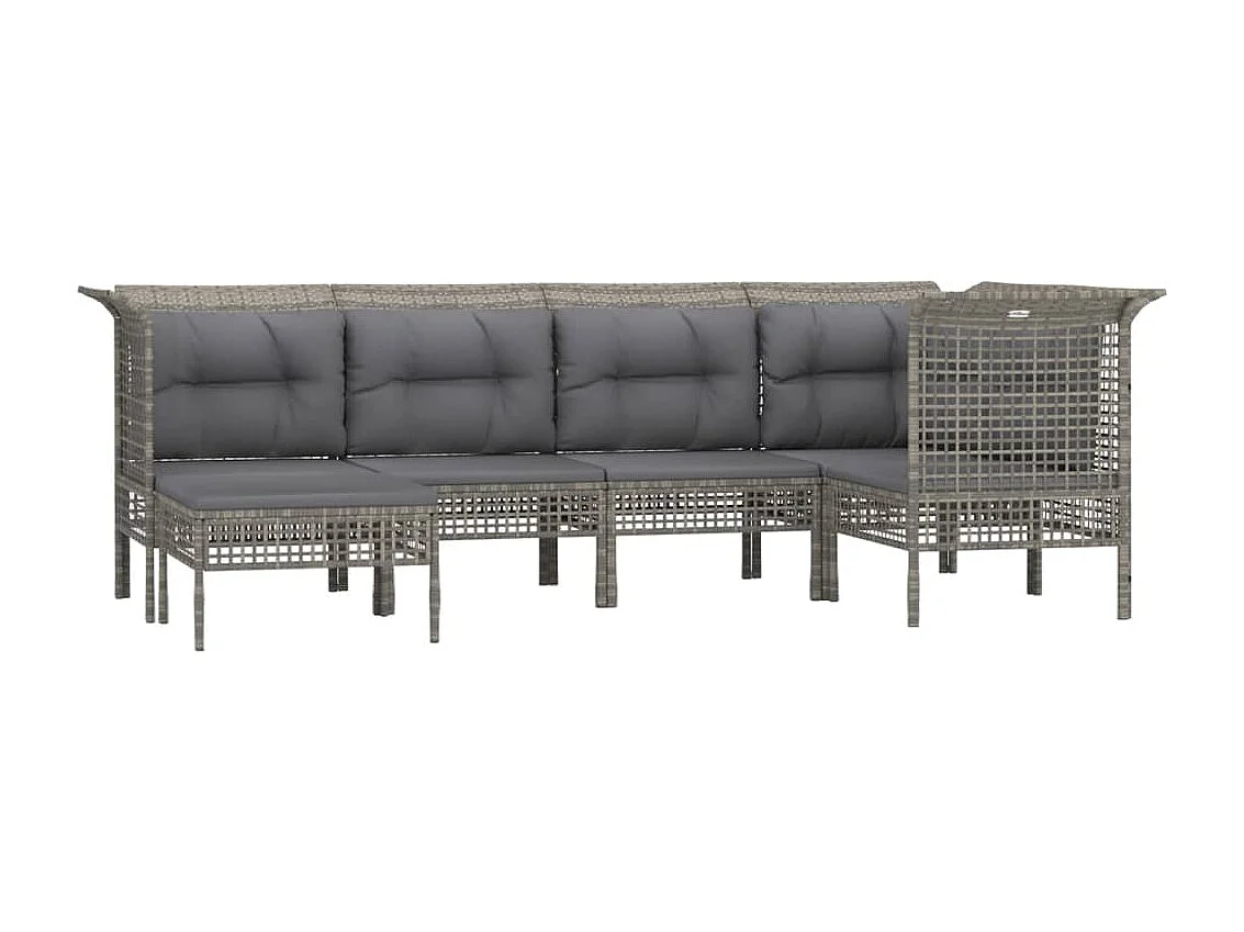 Salon de jardin 6 pcs avec coussins Gris Résine tressée