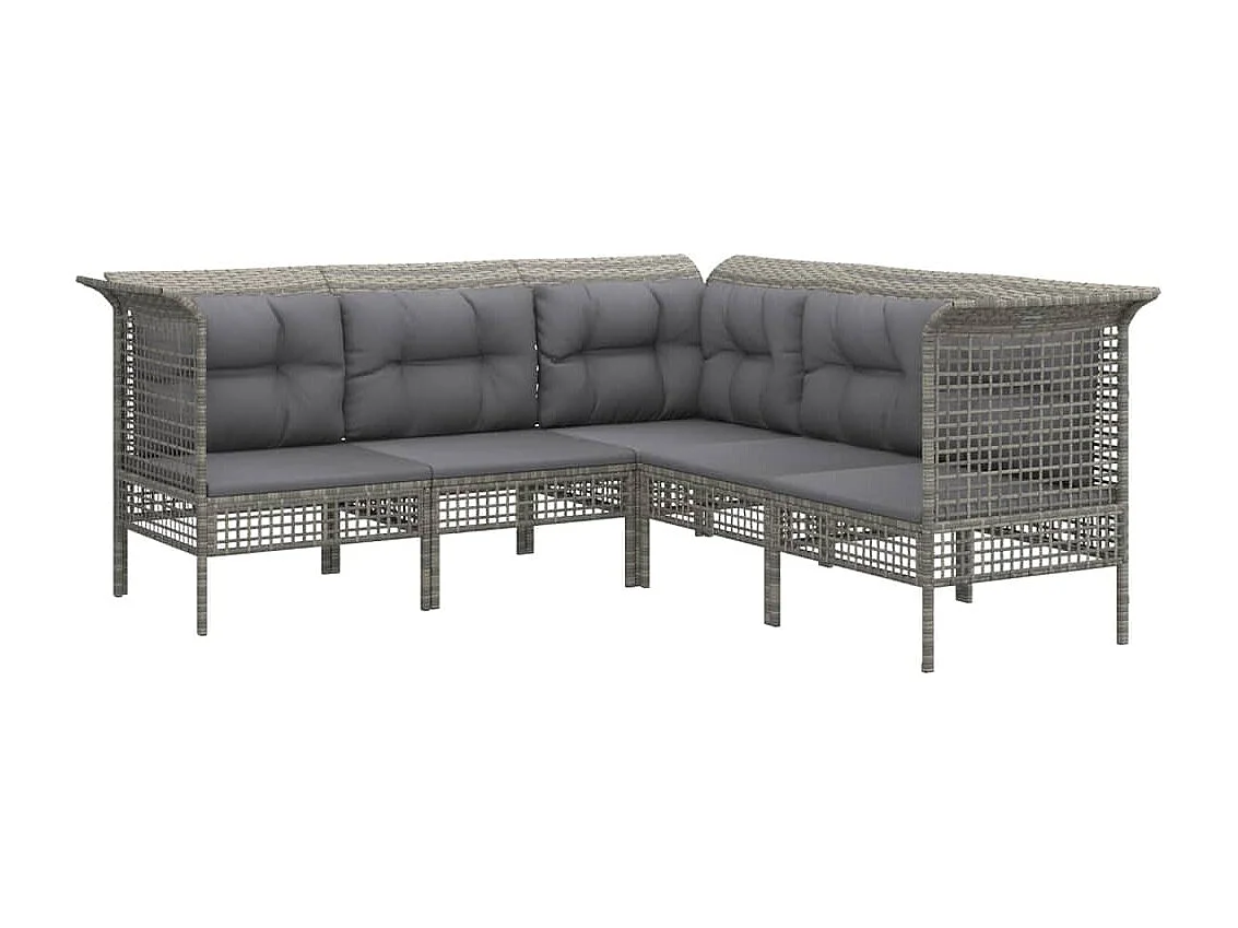 Salon de jardin 6 pcs avec coussins Gris Résine tressée