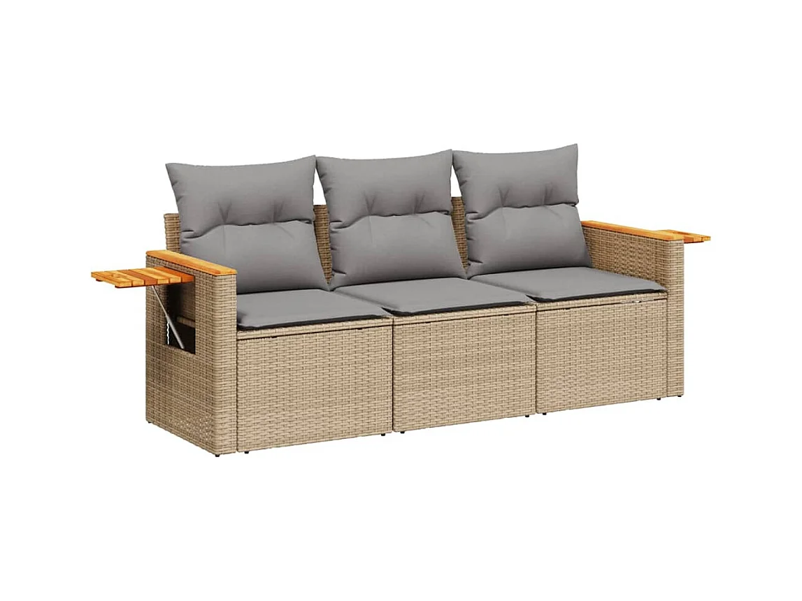 Salon de jardin avec coussins 3 pcs beige résine tressée
