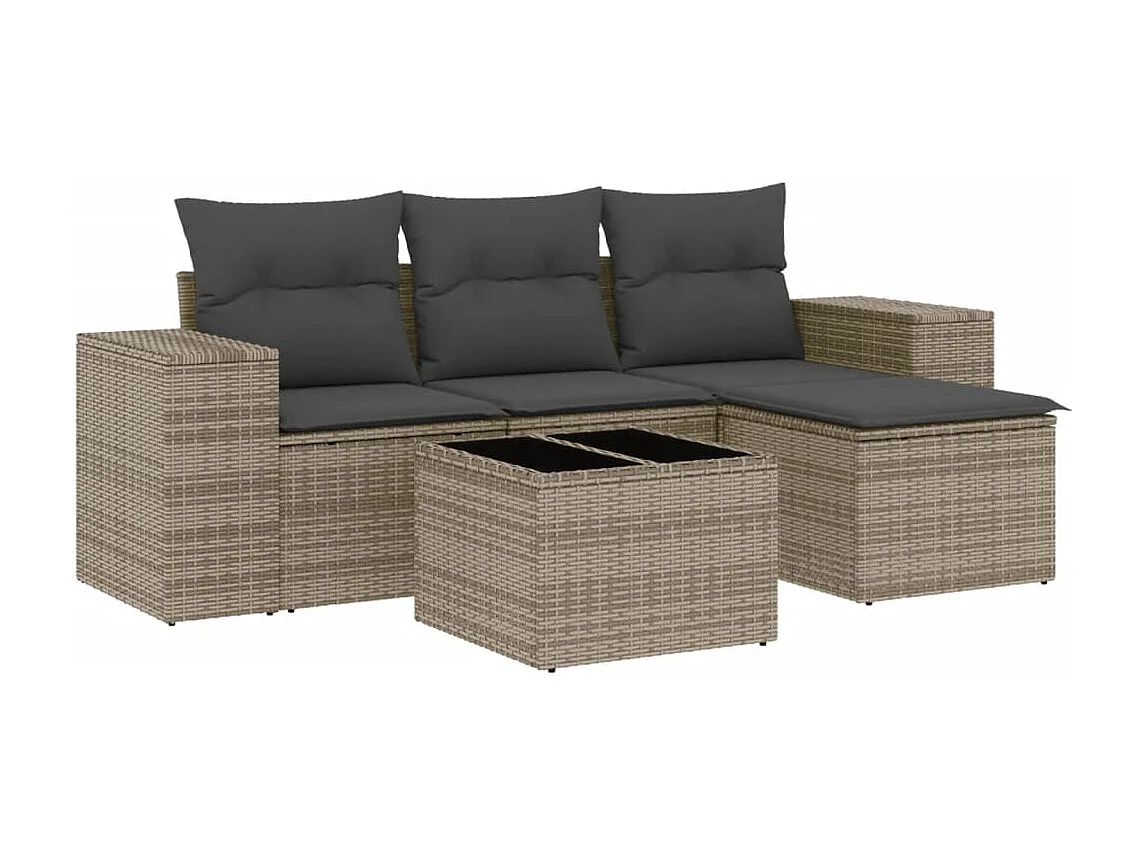 Salon de jardin 5 pcs avec coussins gris résine tressée