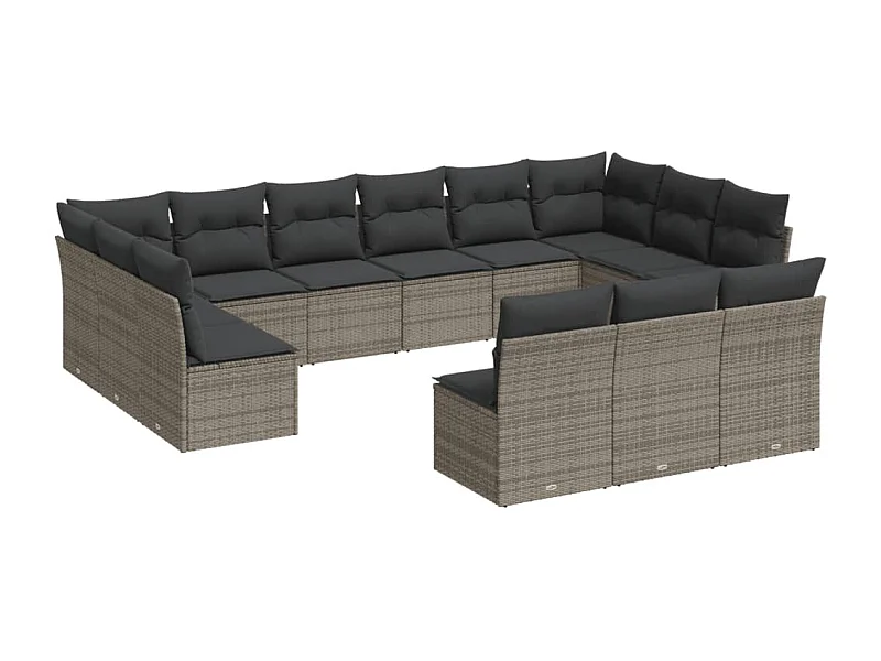 Salon de jardin avec coussins 13 pcs gris résine tressée