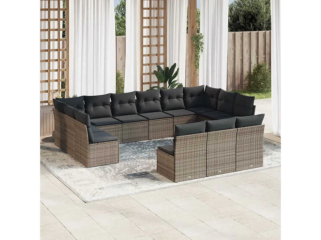 Salon de jardin avec coussins 13 pcs gris résine tressée