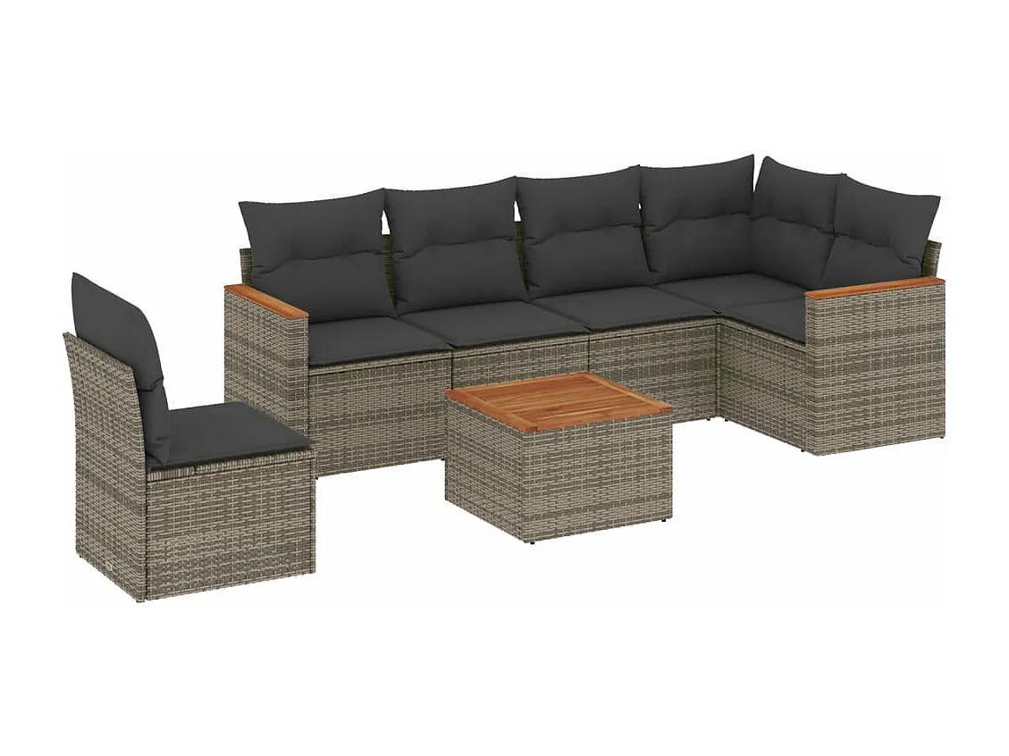 Salon de jardin avec coussins 7 pcs gris résine tressée