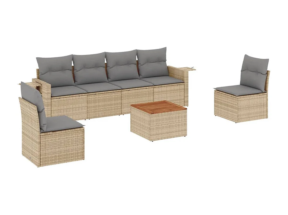 Salon de jardin avec coussins 7pcs mélange beige résine tressée
