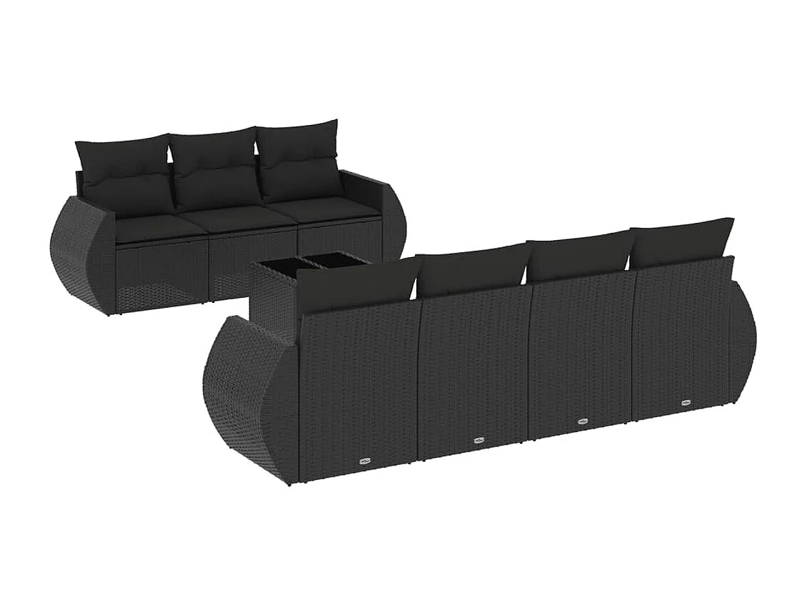 Salon de jardin 8 pcs avec coussins noir résine tressée