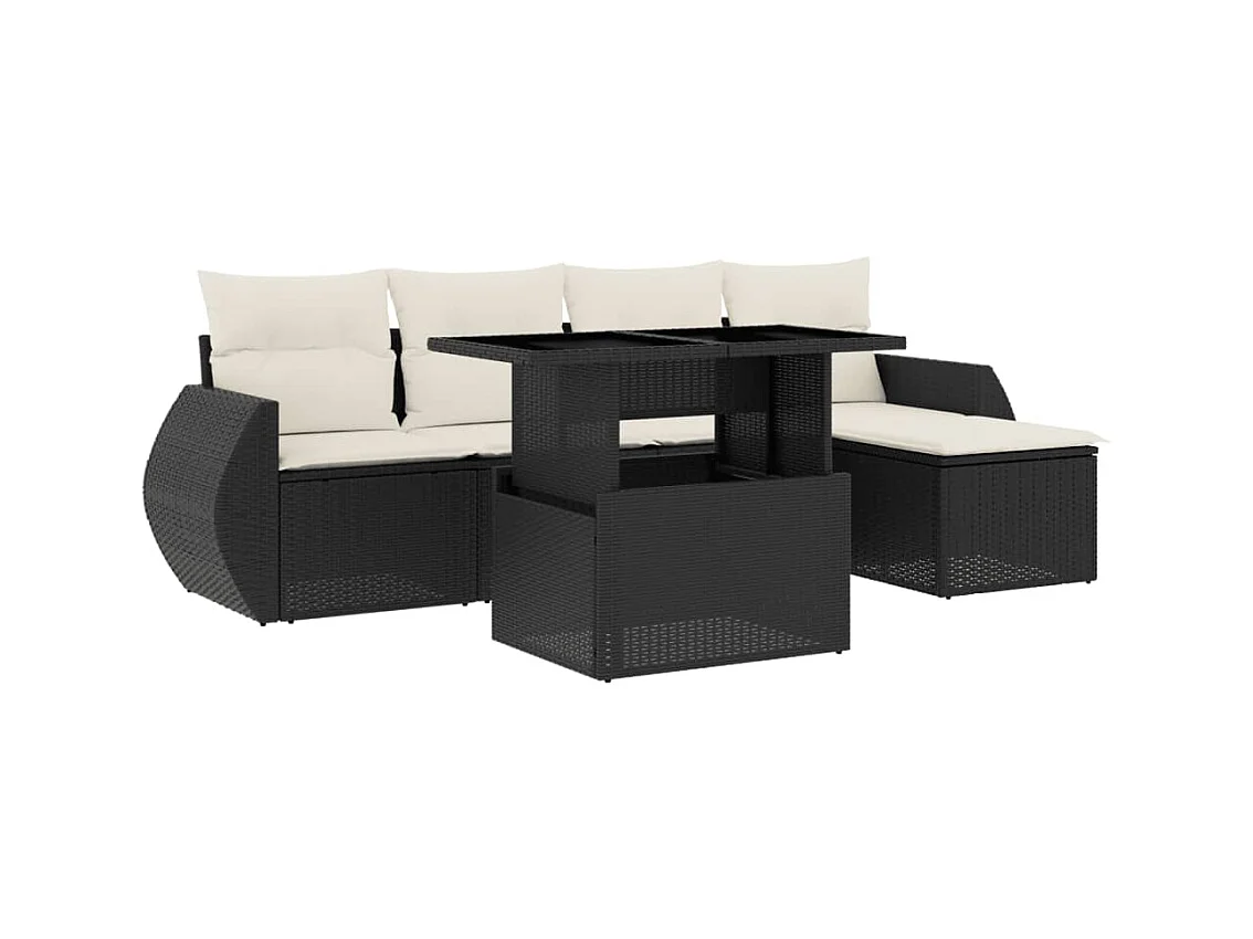 Salon de jardin 6 pcs avec coussins noir résine tressée