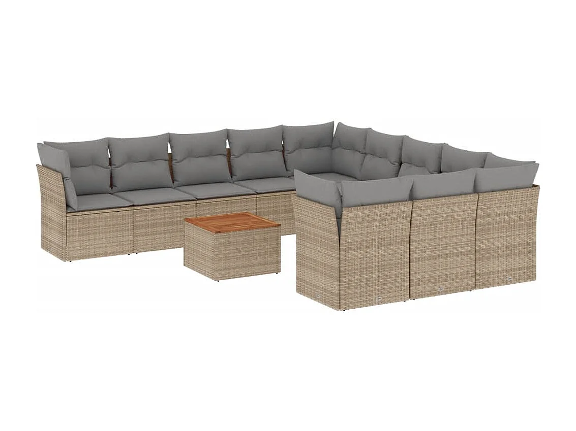 Salon de jardin avec coussins 12 pcs beige résine tressée