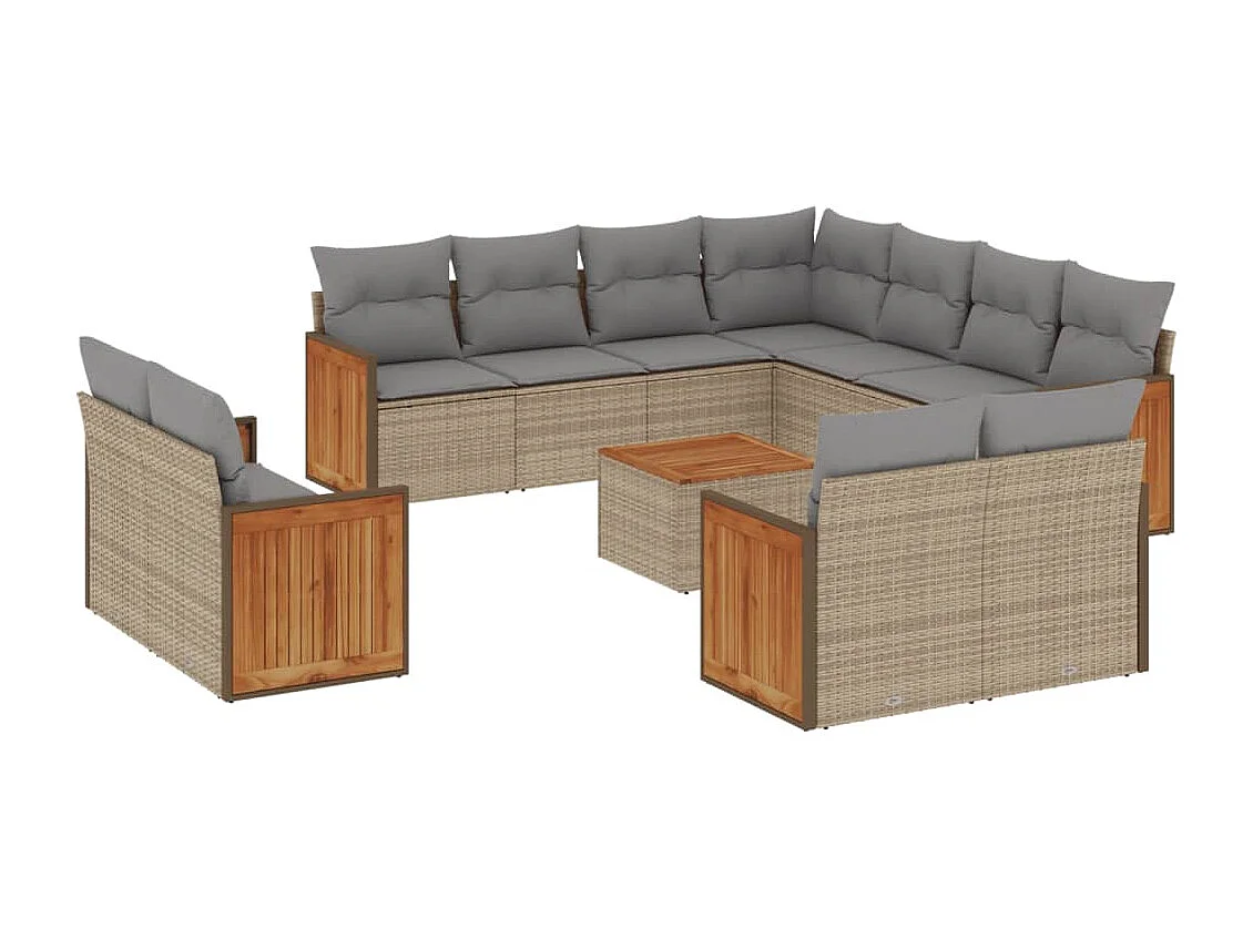 Salon de jardin avec coussins 12 pcs beige résine tressée