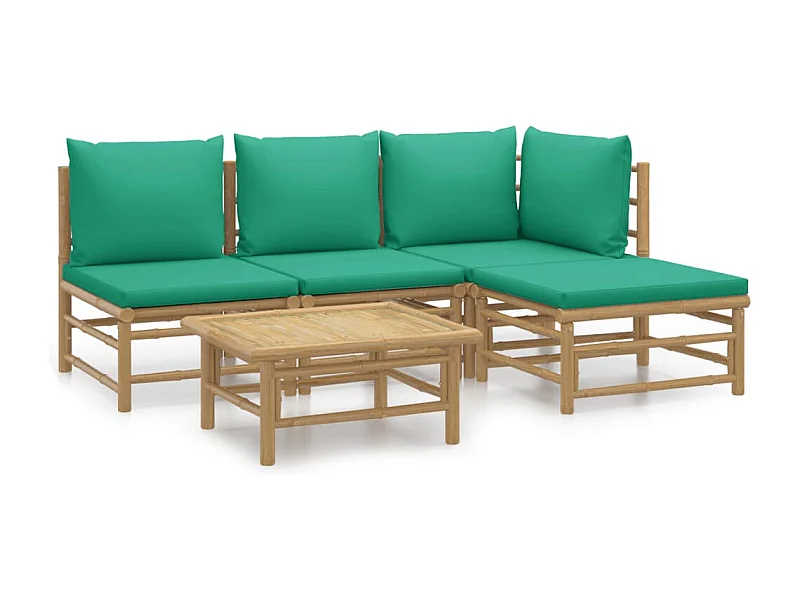 Salon de jardin 5 pcs avec coussins vert bambou