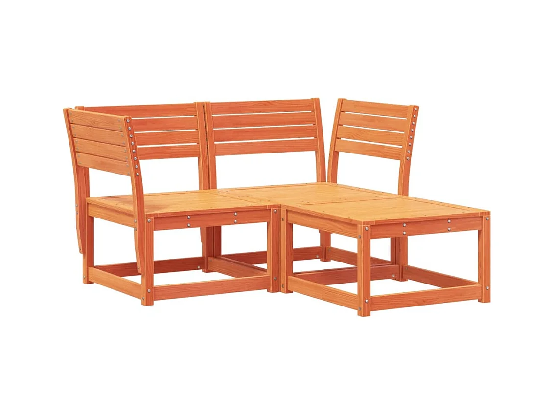 Salon de jardin 3 pcs marron bois de pin massif