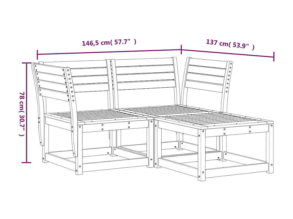 Salon de jardin 3 pcs marron bois de pin massif