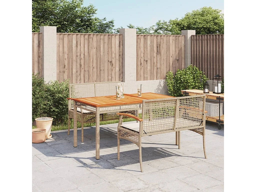 Ensemble à manger de jardin et coussins 3 pcs Beige poly rotin