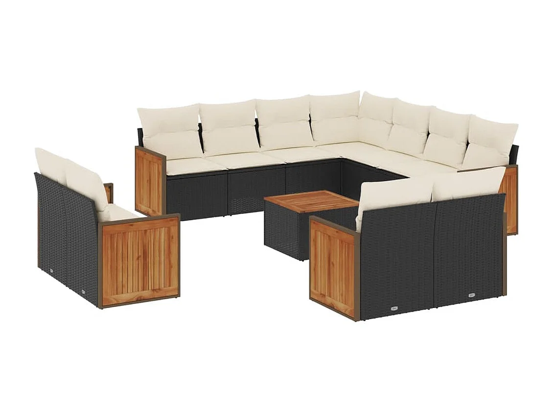 Salon de jardin 12 pcs avec coussins noir résine tressée