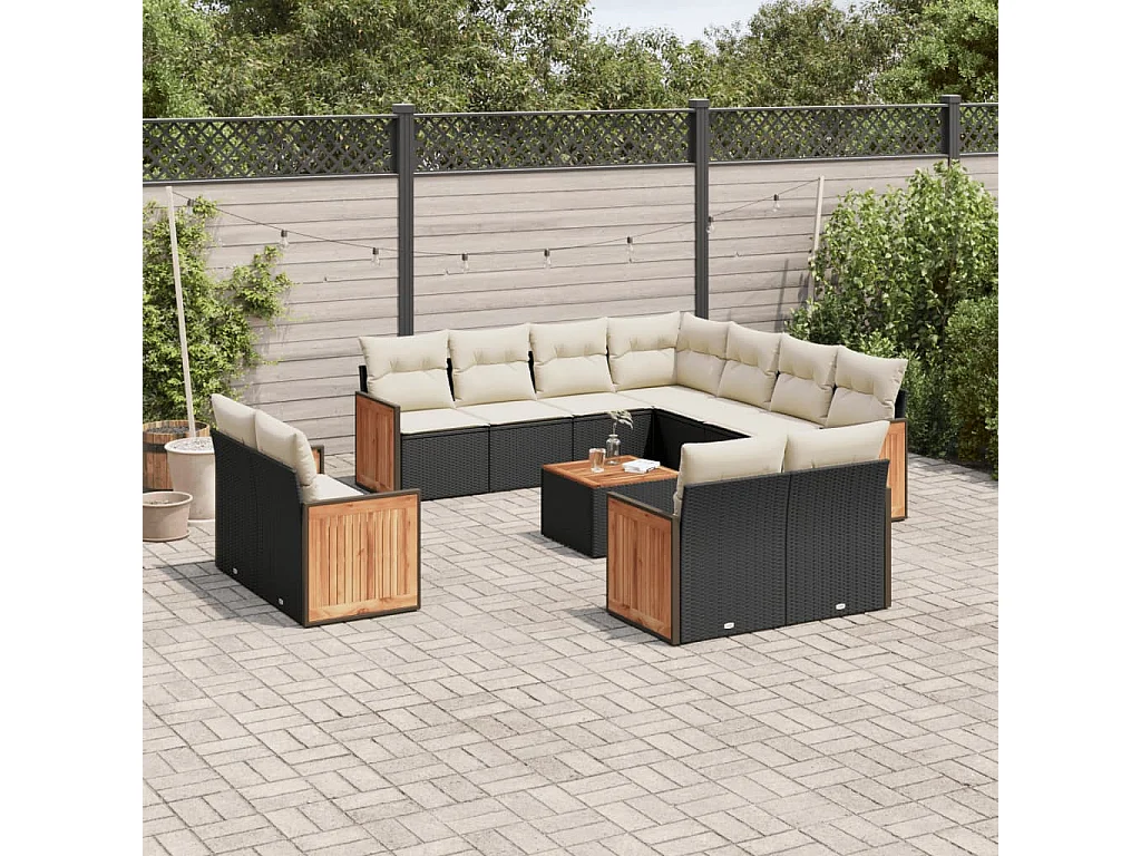 Salon de jardin 12 pcs avec coussins noir résine tressée