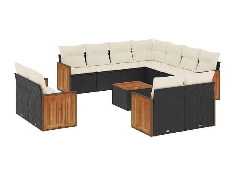 Salon de jardin 12 pcs avec coussins noir résine tressée