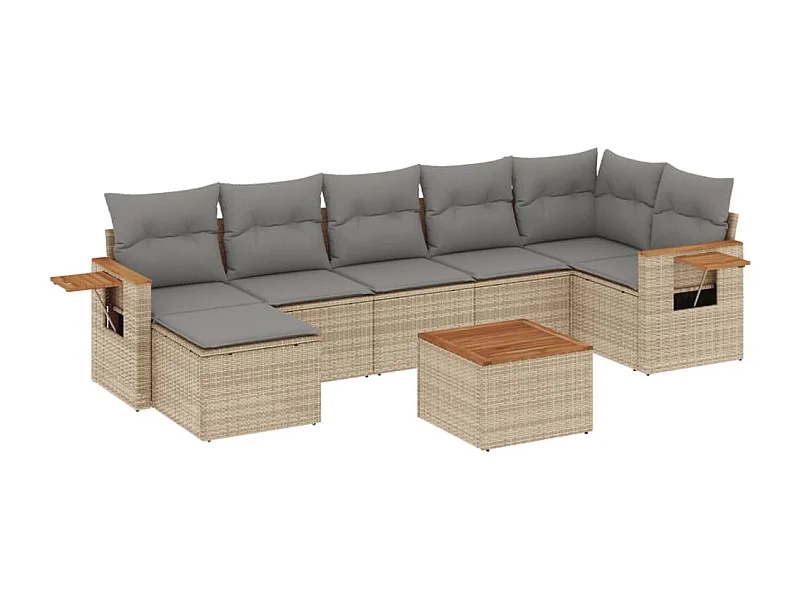 Salon de jardin avec coussins 8 pcs beige résine tressée