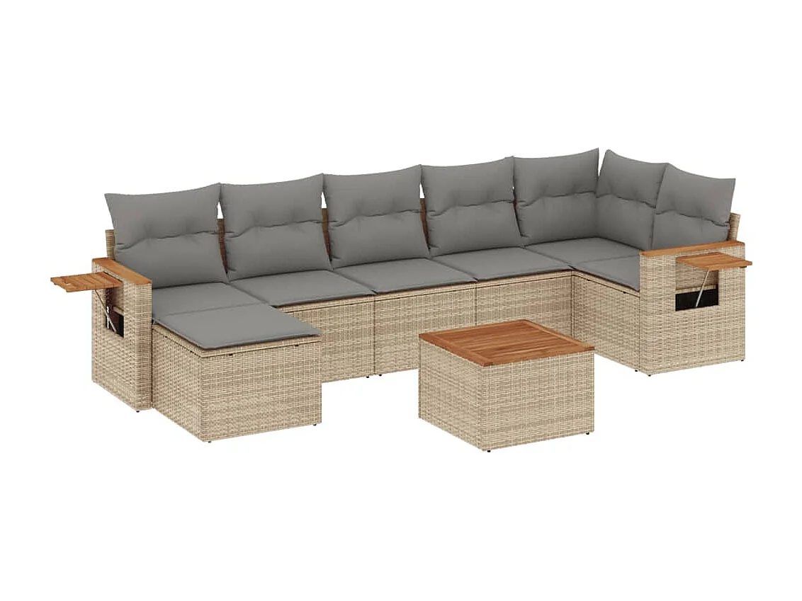 Salon de jardin avec coussins 8 pcs beige résine tressée
