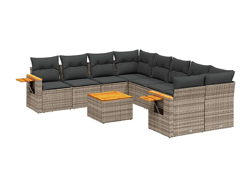 Salon de jardin 9 pcs avec coussins gris résine tressée