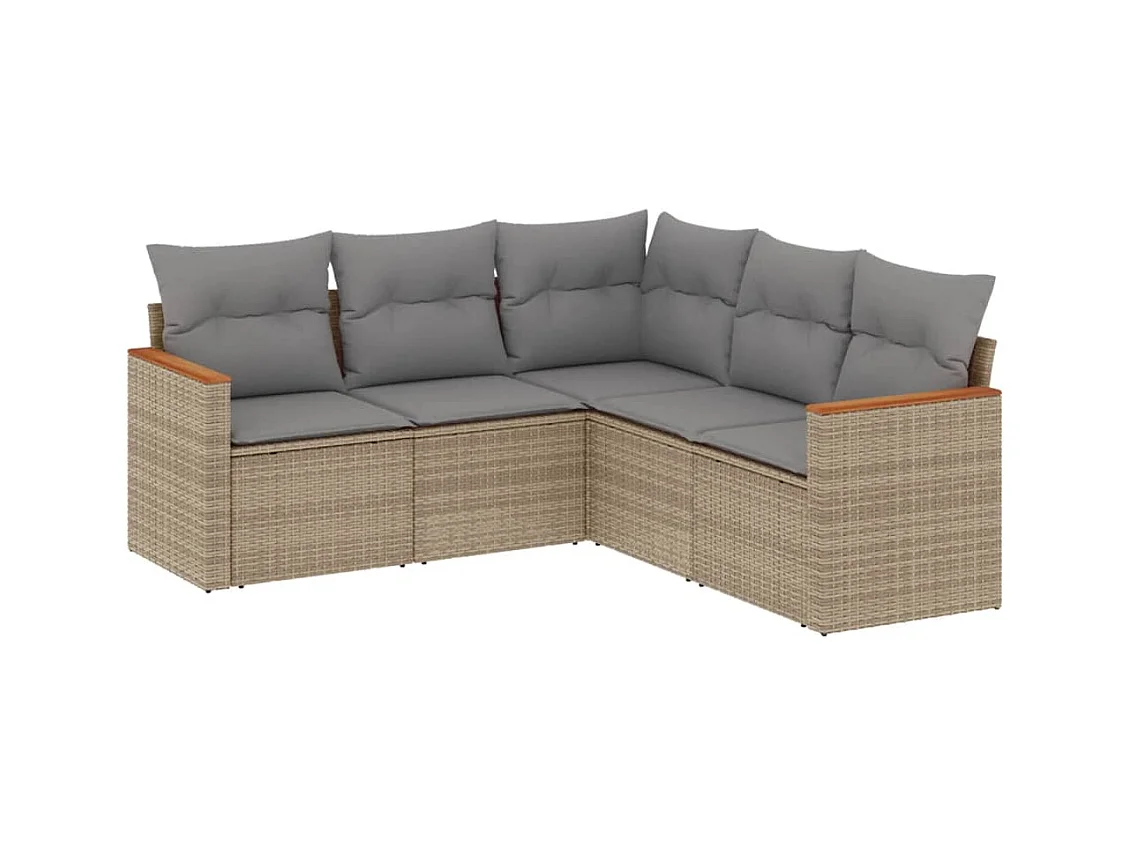 Salon de jardin avec coussins 5 pcs beige résine tressée