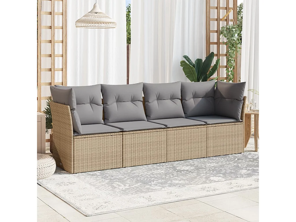 Salon de jardin avec coussins 4 pcs beige résine tressée
