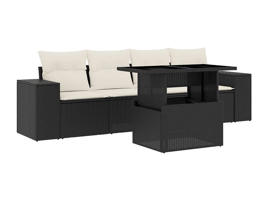Salon de jardin 5 pcs avec coussins noir résine tressée